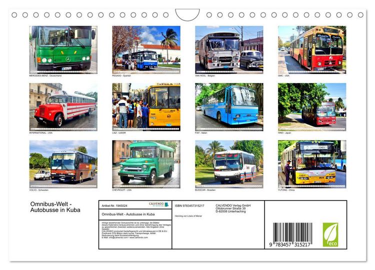 Produktbild: Omnibus-Welt - Autobusse in Kuba (Wandkalender 2026 DIN A4 quer), CALVENDO Monatskalender