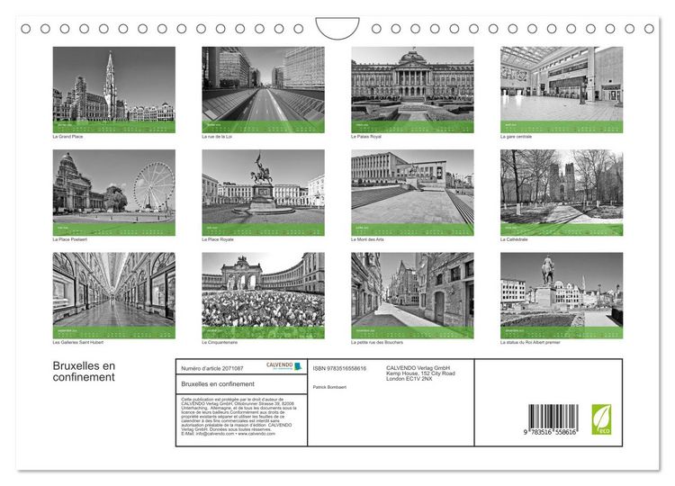 Produktbild: Bruxelles en confinement (Calendrier mural 2026 DIN A4 vertical), CALVENDO calendrier mensuel