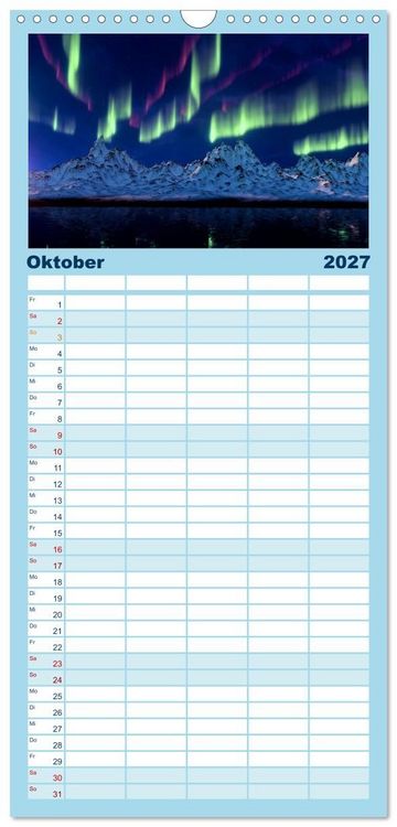 Produktbild: Familienplaner 2027 - Magische Polarlichter der Erde mit 5 Spalten (Wandkalender, 21 x 45 cm) CALVENDO