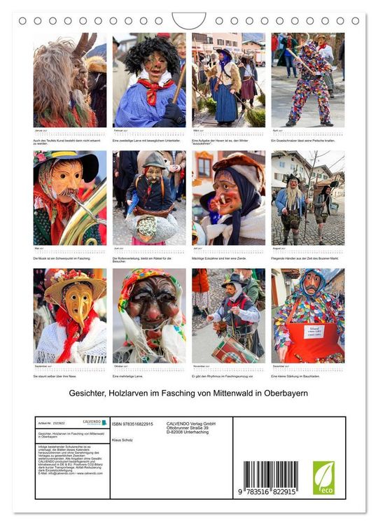 Produktbild: Gesichter, Holzlarven im Fasching von Mittenwald in Oberbayern (Wandkalender 2027 DIN A4 hoch), CALVENDO Monatskalender