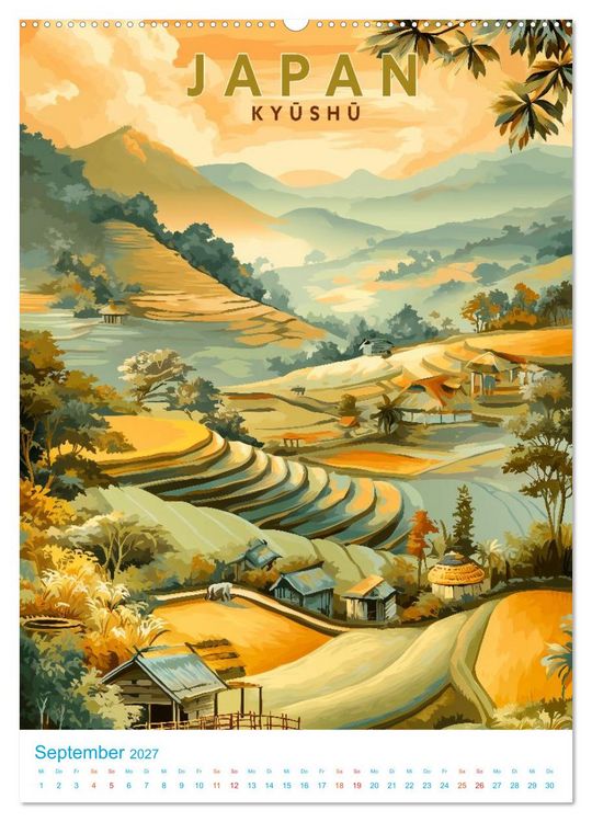 Produktbild: Japanische Inseln - Old School Poster Style (hochwertiger Premium Wandkalender 2027 DIN A2 hoch), Kunstdruck in Hochglanz
