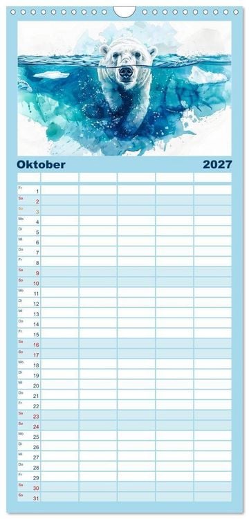 Produktbild: Familienplaner 2027 - Eisige Polarkreise - Faszination der polaren Tierwelt mit 5 Spalten (Wandkalender, 21 x 45 cm) CALVENDO