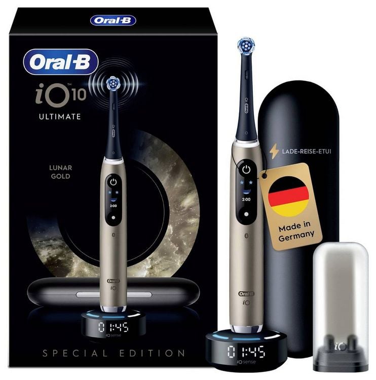 Produktbild: Braun Bra Oral-B iO Series 10 UltimateLunar Gold 17398125 Elektrische Zahnb&uuml;rste Schwarz