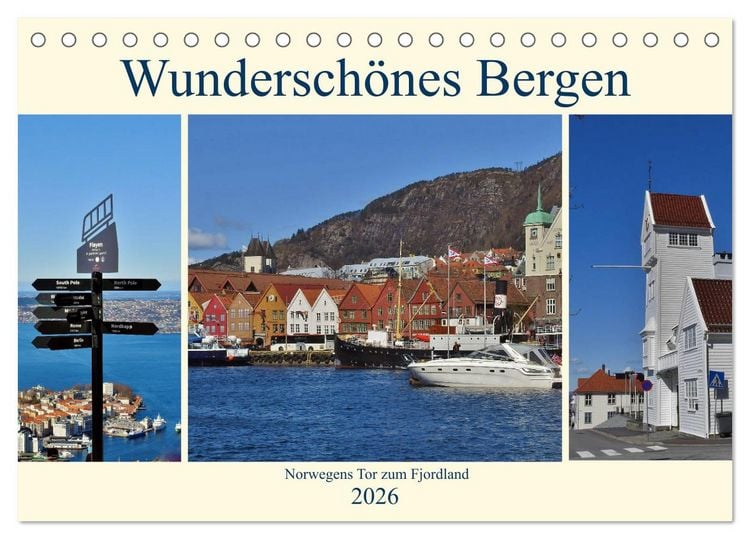 Produktbild: Wundersch&ouml;nes Bergen. Norwegens Tor zum Fjordland (Tischkalender 2026 DIN A5 quer), CALVENDO Monatskalender