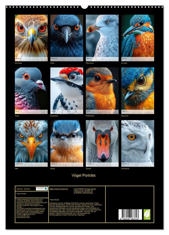 Produktbild: V&ouml;gel Portr&auml;ts (hochwertiger Premium Wandkalender 2026 DIN A2 hoch), Kunstdruck in Hochglanz