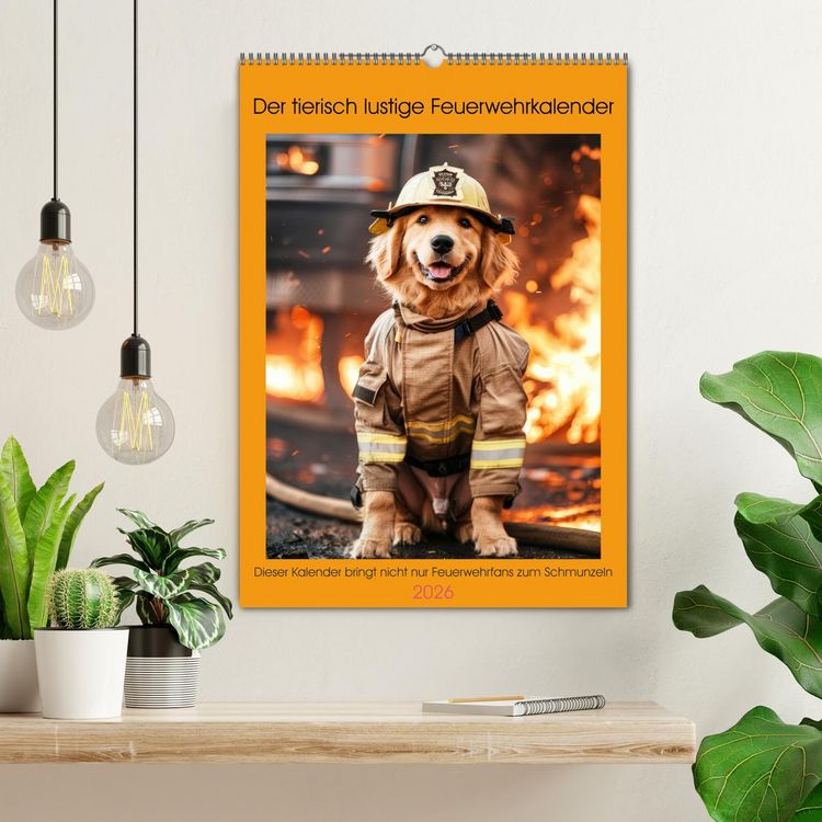 Produktbild: Der tierisch lustige Feuerwehrkalender (Wandkalender 2026 DIN A2 hoch), CALVENDO Monatskalender