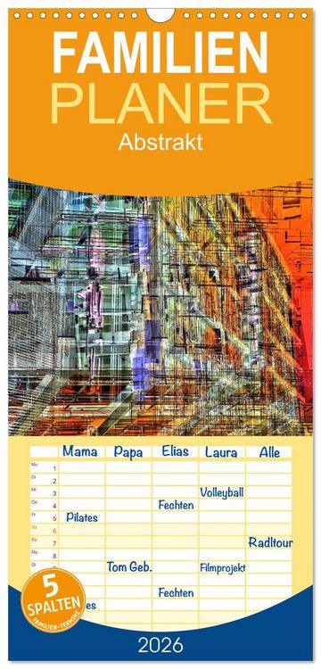 Produktbild: Familienplaner 2026 - Abstrakt mit 5 Spalten (Wandkalender, 21 x 45 cm) CALVENDO
