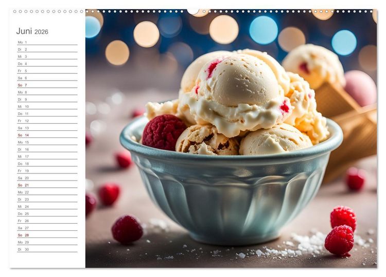 Produktbild: K&ouml;stliche Versuchung - Der zuckers&uuml;&szlig;e Eiscreme Geburtstagskalender mit erfrischenden KI Eisgen&uuml;ssen (Wandkalender 2026 DIN A2 quer), CALVENDO Monatskalender