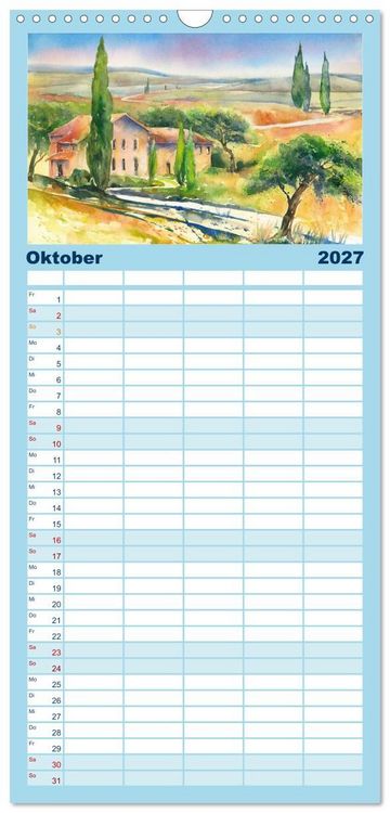 Produktbild: Familienplaner 2027 - Toskana Aquarelle mit 5 Spalten (Wandkalender, 21 x 45 cm) CALVENDO