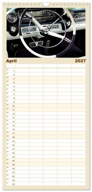 Produktbild: Familienplaner 2027 - Ikonische US-Car Armaturenbretter mit 5 Spalten (Wandkalender, 21 x 45 cm) CALVENDO