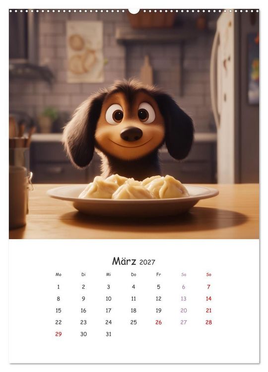 Produktbild: Fellnasen am K&uuml;chentisch - 12 KI-Motive mit Hunden (hochwertiger Premium Wandkalender 2027 DIN A2 hoch), Kunstdruck in Hochglanz