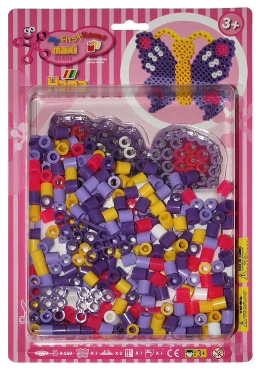 Produktbild: Hama Maxi Perlenset Schmetterling, circa 250 Bügelperlen, eine Stiftplatte und ein Bügelpapier