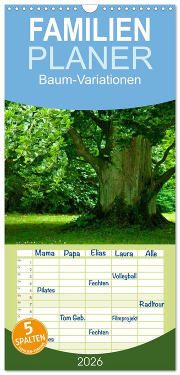 Produktbild: Familienplaner 2026 - Baum-Variationen mit 5 Spalten (Wandkalender, 21 x 45 cm) CALVENDO