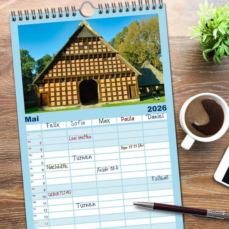 Produktbild: Familienplaner 2026 - Baukunst Fachwerk mit 5 Spalten (Wandkalender, 21 x 45 cm) CALVENDO