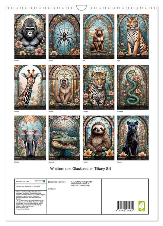 Produktbild: Wildtiere und Glaskunst im Tiffany Stil (Wandkalender 2026 DIN A3 hoch), CALVENDO Monatskalender