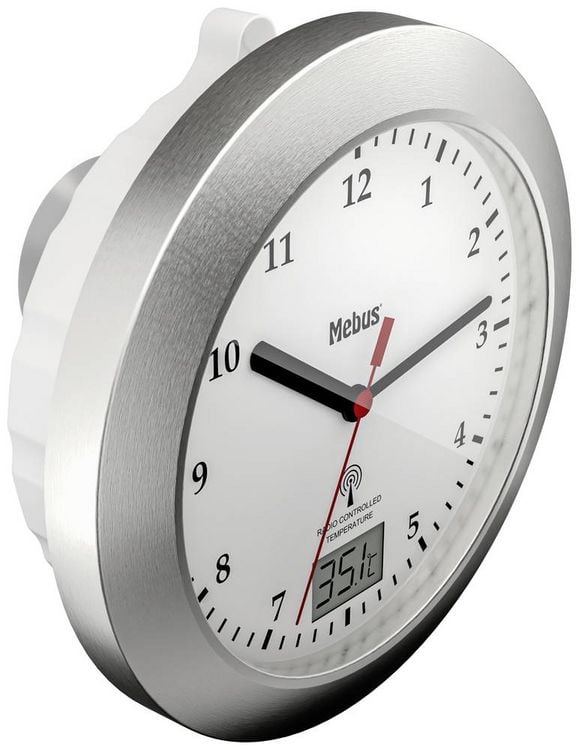 Produktbild: Mebus 41124 Funk Wanduhr 17cm x 60mm Silber Badezimmer-/Feuchtraum geeignet