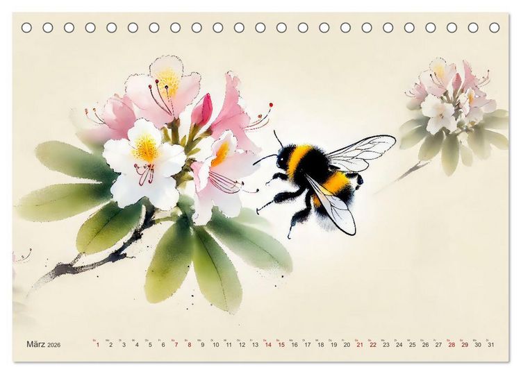 Produktbild: Zen der Natur - Pflanzen und Insekten im Stile der Tuschmalerei (Tischkalender 2026 DIN A5 quer), CALVENDO Monatskalender