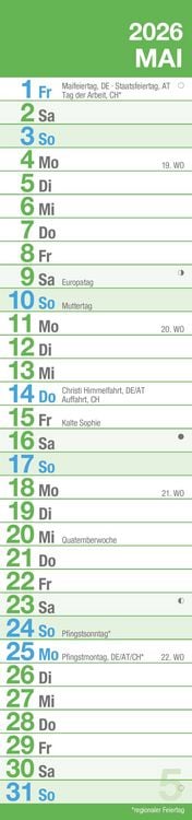 Produktbild: GROSSDRUCK Streifenplaner XL 2026 - Streifenkalender - Wandplaner - Küchen-Kalender - 15x64