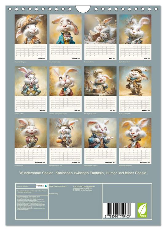 Produktbild: Wundersame Seelen. Kaninchen zwischen Fantasie, Humor und feiner Poesie (Wandkalender 2027 DIN A4 hoch), CALVENDO Monatskalender