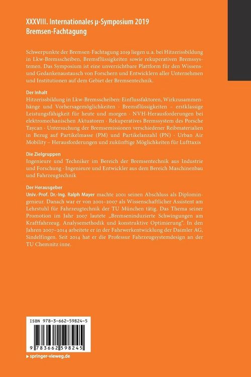Produktbild: XXXVIII. Internationales &mu;-Symposium 2019 Bremsen-Fachtagung