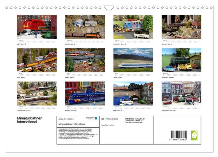 Produktbild: Miniaturbahnen international (Wandkalender 2026 DIN A3 quer), CALVENDO Monatskalender