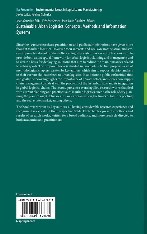 Produktbild: Sustainable Urban Logistics: Concepts, Methods and Information Systems