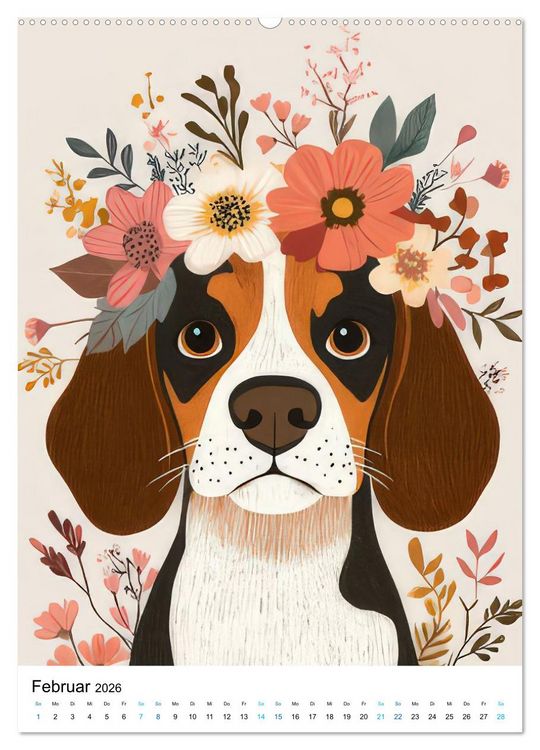 Produktbild: Beagle im Blumenmeer (hochwertiger Premium Wandkalender 2026 DIN A2 hoch), Kunstdruck in Hochglanz