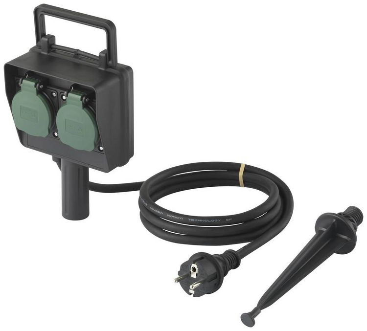 Produktbild: Sygonix SY-5231004 Gartensteckdose 2fach Schwarz, Standard-Gr&uuml;n (seidenmatt) erh&ouml;hter Ber&uuml;hrungsschutz