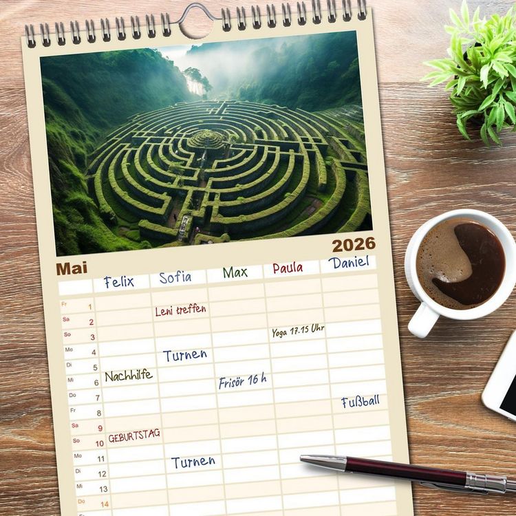 Produktbild: Familienplaner 2026 - Labyrinth Universum mit 5 Spalten (Wandkalender, 21 x 45 cm) CALVENDO
