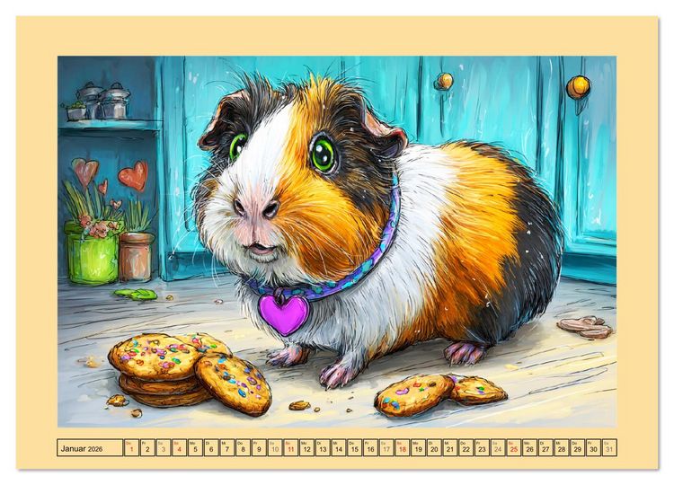 Produktbild: Niedliche Meerschweinchen. Zauberhafte Cartoons mit Witz und Charme (hochwertiger Premium Wandkalender 2026 DIN A2 quer), Kunstdruck in Hochglanz