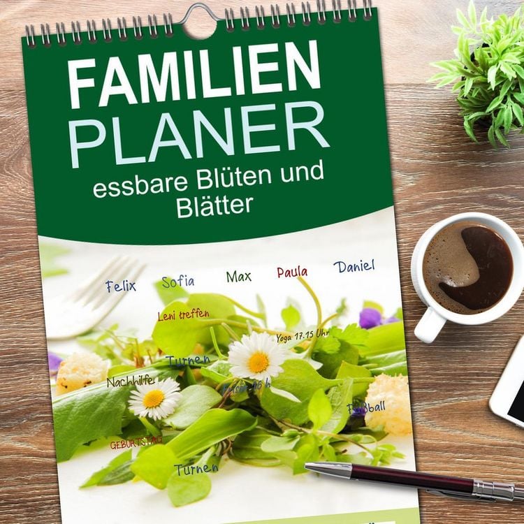 Produktbild: Familienplaner 2026 - essbare Bl&uuml;ten und Bl&auml;tter mit 5 Spalten (Wandkalender, 21 x 45 cm) CALVENDO