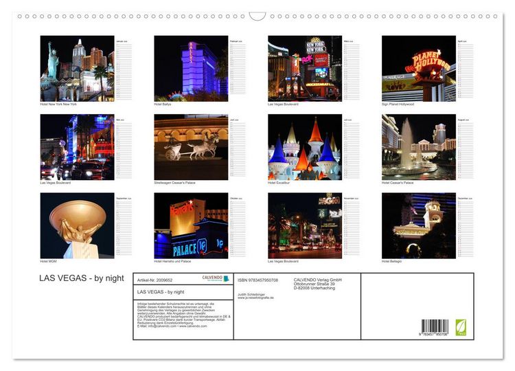 Produktbild: LAS VEGAS - by night (Wandkalender 2026 DIN A2 quer), CALVENDO Monatskalender