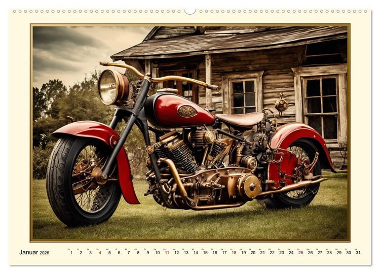 Produktbild: Motorr&auml;der im Steampunk-Style (hochwertiger Premium Wandkalender 2026 DIN A2 quer), Kunstdruck in Hochglanz