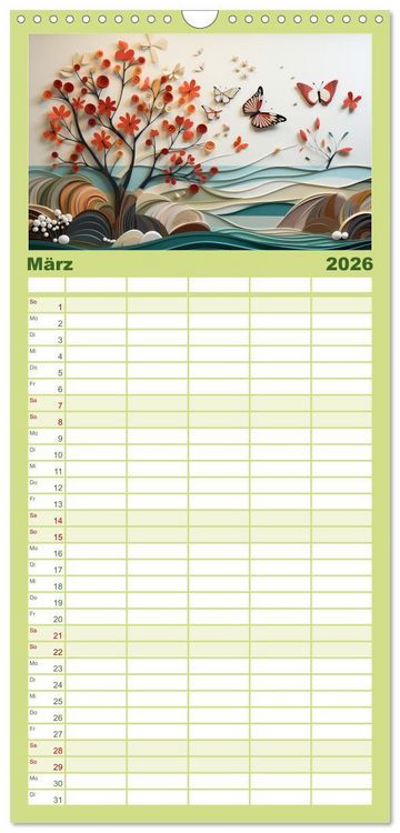 Produktbild: Familienplaner 2026 - Paper Art mit 5 Spalten (Wandkalender, 21 x 45 cm) CALVENDO