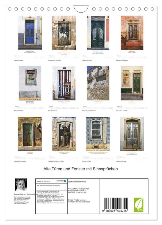 Produktbild: Alte T&uuml;ren und Fenster mit Sinnspr&uuml;chen (Wandkalender 2026 DIN A4 hoch), CALVENDO Monatskalender
