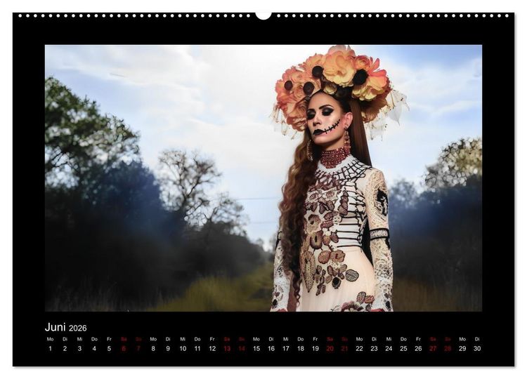 Produktbild: Festliche Dia de Muertos Portr&auml;ts (hochwertiger Premium Wandkalender 2026 DIN A2 quer), Kunstdruck in Hochglanz