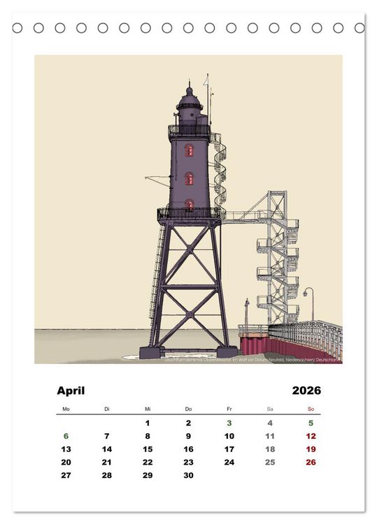 Produktbild: Leuchtt&uuml;rme der Welt - illustriert (Tischkalender 2026 DIN A5 hoch), CALVENDO Monatskalender