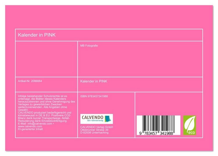 Produktbild: Kalender in PINK (Tischkalender 2026 DIN A5 quer), CALVENDO Monatskalender