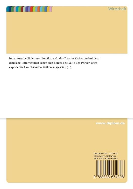 Produktbild: M&ouml;glichkeiten und Grenzen der Einf&uuml;hrung eines Risikomanagements in kleinen und mittleren Unternehmen unter besonderer Ber&uuml;cksichtigung der Anforderungen von Basel II