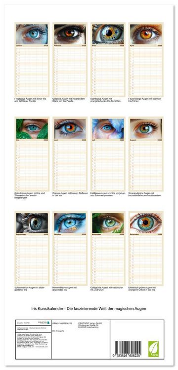 Produktbild: Familienplaner 2026 - Iris Kunstkalender - Die faszinierende Welt der magischen Augen mit 5 Spalten (Wandkalender, 21 x 45 cm) CALVENDO