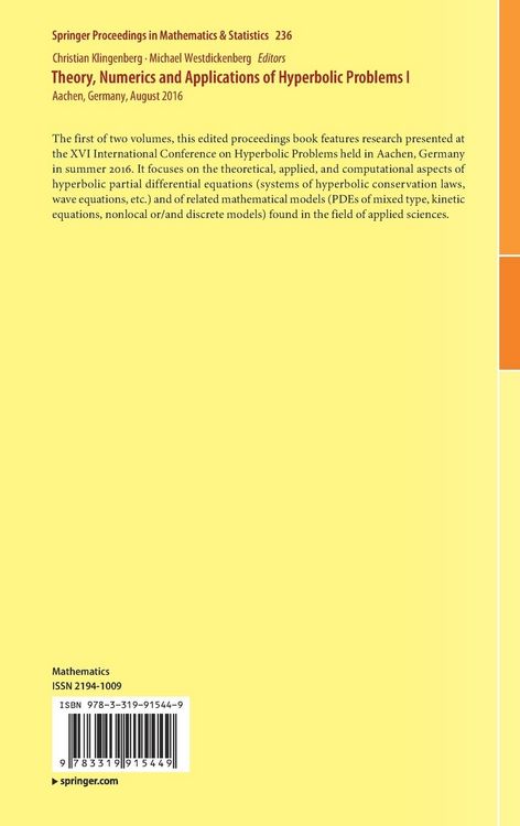 Produktbild: Theory, Numerics and Applications of Hyperbolic Problems I