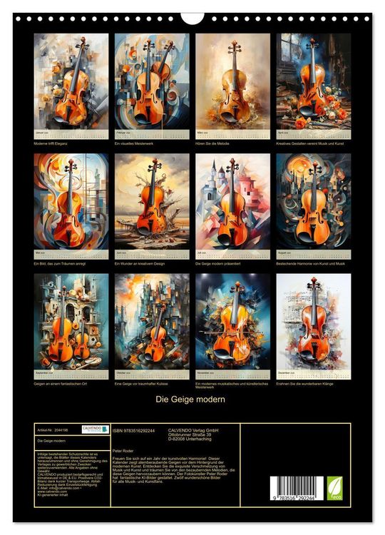 Produktbild: Die Geige modern (Wandkalender 2026 DIN A3 hoch), CALVENDO Monatskalender