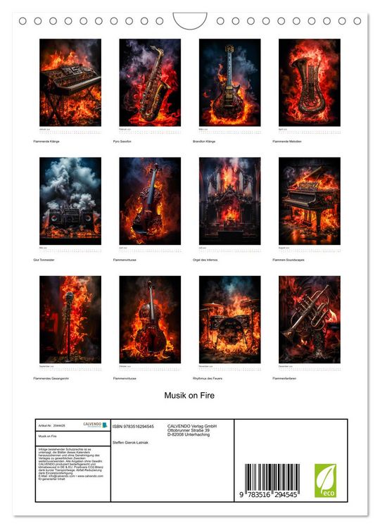 Produktbild: Musik on Fire (Wandkalender 2026 DIN A4 hoch), CALVENDO Monatskalender