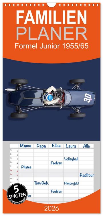 Produktbild: Familienplaner 2026 - Legenden des Rennsports - Formel Junior 1955-1965 mit 5 Spalten (Wandkalender, 21 x 45 cm) CALVENDO