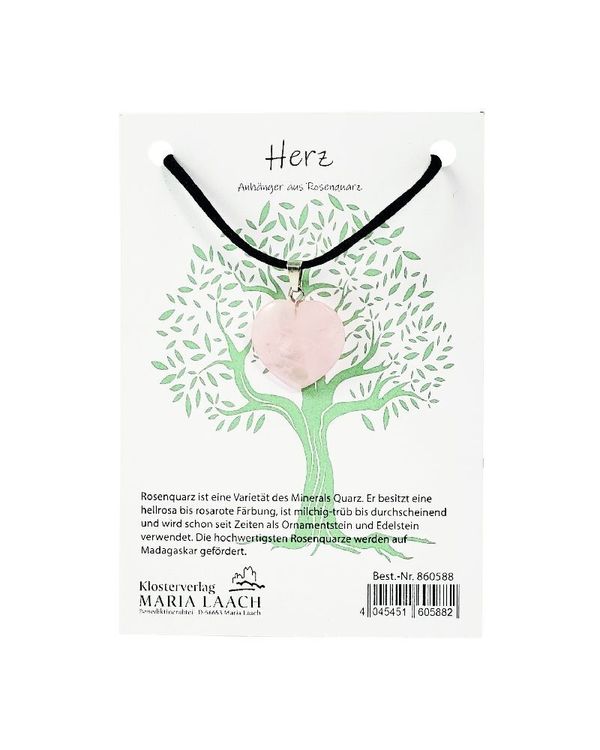 Produktbild: Halsanh&auml;nger Herz Rosenquarz, 2 cm, mit Schnur auf K&auml;rtchen
