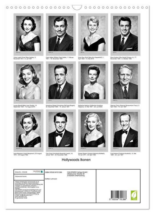 Produktbild: Hollywoods Ikonen (Wandkalender 2026 DIN A3 hoch), CALVENDO Monatskalender