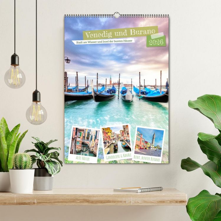 Produktbild: Venedig und Burano, Stadt am Wasser und Insel der bunten H&auml;user (Wandkalender 2026 DIN A2 hoch), CALVENDO Monatskalender