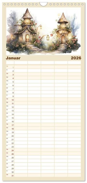 Produktbild: Familienplaner 2026 - M&auml;rchenhafte Feenh&auml;uschen mit 5 Spalten (Wandkalender, 21 x 45 cm) CALVENDO