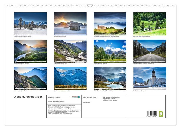 Produktbild: Wege durch die Alpen (Wandkalender 2026 DIN A2 quer), CALVENDO Monatskalender