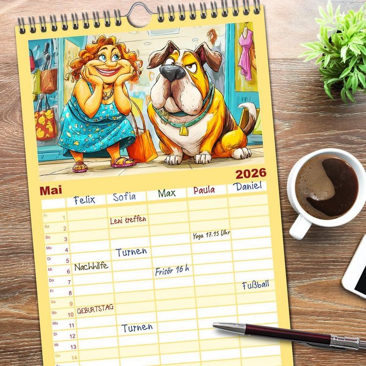 Produktbild: Familienplaner 2026 - Frauchen und Hund. Witzige Cartoons vom t&auml;glichen Chaos mit 5 Spalten (Wandkalender, 21 x 45 cm) CALVENDO